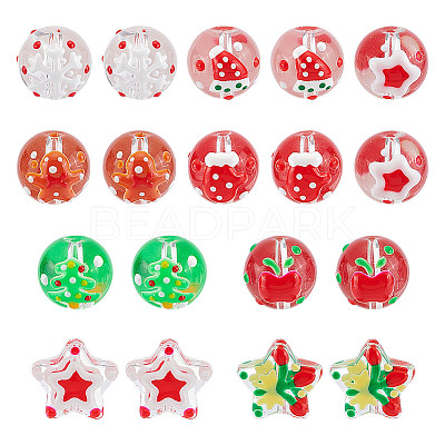 18Pcs 9 Styles Christmas Theme Handmade Lampwork Beads GLAA-GA0002-10-1