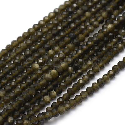 Natural Golden Sheen Obsidian Beads Strand G-E411-34-3mm-1