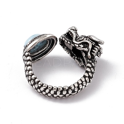 Dragon Head Natural Larimar Cuff Rings RJEW-G273-03AS-01-1