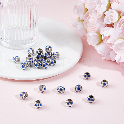 30Pcs Large Hole FootBall/Soccer Ball Alloy Enamel European Beads MPDL-ME0001-06B-1