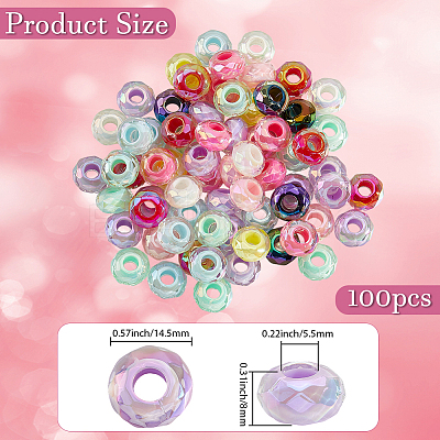 100Pcs UV Plating Rainbow Iridescent Acrylic European Beads MACR-PA0001-28-1