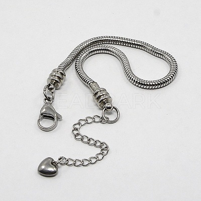Tarnish Resistant 304 Stainless Steel European Round Snake Chains Bracelets STAS-J015-08-1