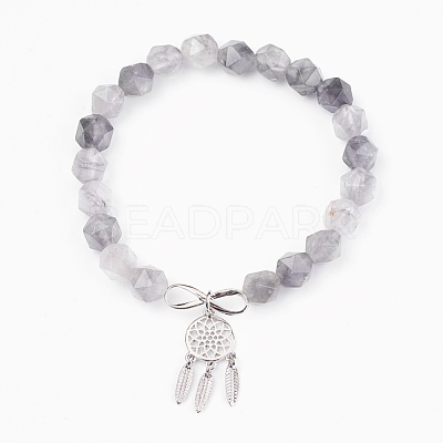 Natural Cloudy Quartz Beads Charm Bracelets BJEW-O162-D02-1