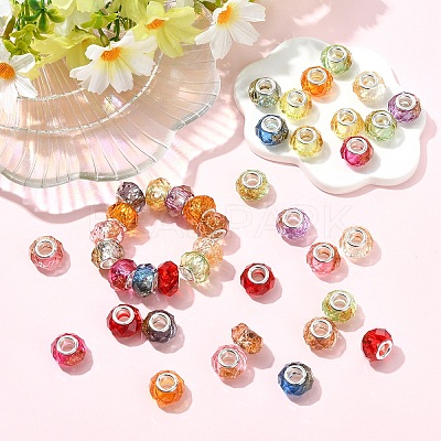 60Pcs 12 Colors Transparent Resin Rondelle European Beads RESI-YW0006-15-1