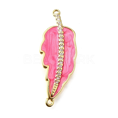 Brass Micro Pave Clear Cubic Zirconia Enamel Leaf Connector Charms KK-V011-25G-F-1