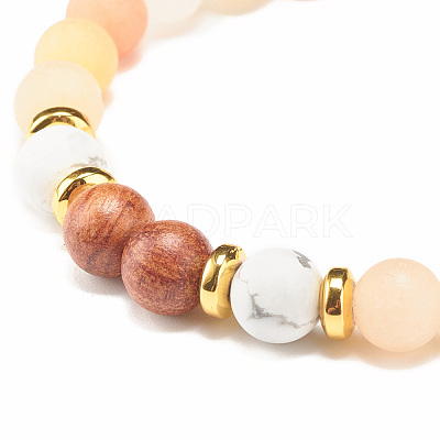 Natural Aventurine & Wood Round Beaded Stretch Bracelet BJEW-JB07805-1