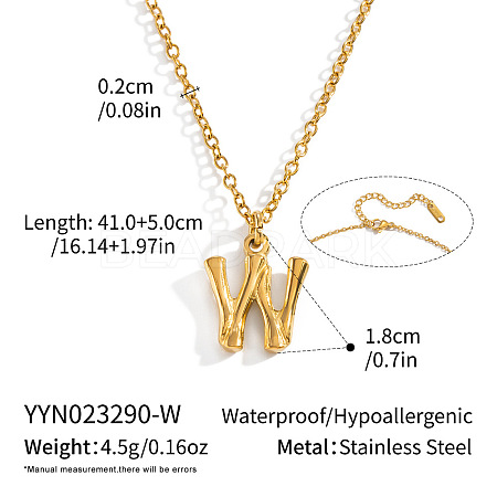 304 Stainless Steel Bamboo Initial Pendant Necklaces for Men Women WM4386-20-1