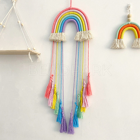 Handmade Macrame Cotton Cord Woven Rainbow Tassel Wall Hanging MAKN-PW0001-020A-1