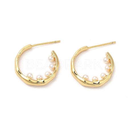 Rack Plating Brass Rring Stud Earrings with Plastic Pearl Beaded EJEW-D061-34G-1