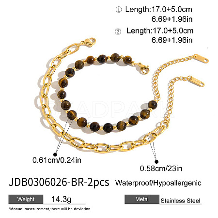 2Pcs 2 Styles 304 Stainless Steel Canle Chain Bracelets FS-WG283A0-01-1