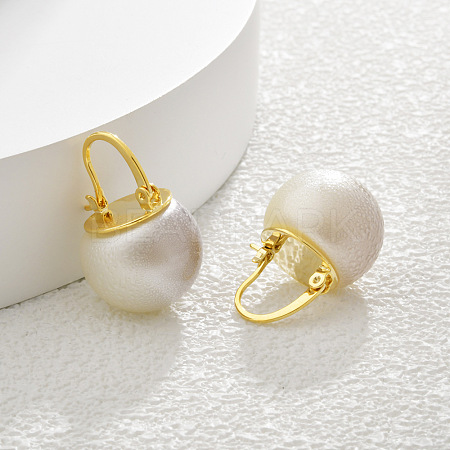 Brass with Plastic Imitation Pearl Round Hoop Earrings EJEW-Q391-04G-02-1