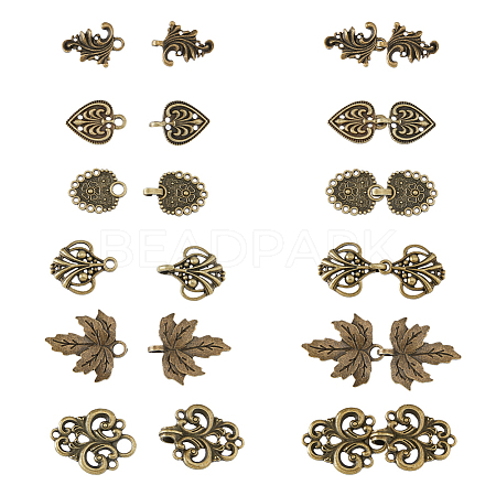 SUPERFINDINGS 12Sets 6 Styles Tibetan Style Zinc Alloy Hook Button FIND-FH0009-29-1