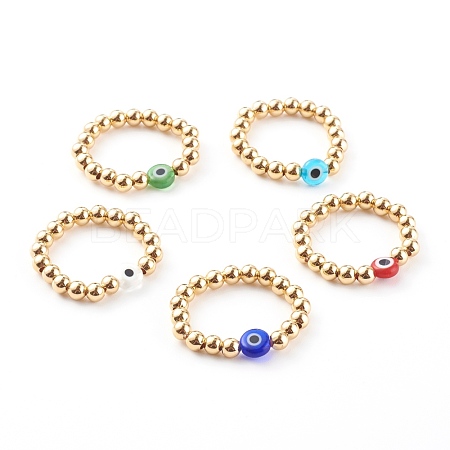 Golden Plated Brass Stretch Rings RJEW-JR00336-1