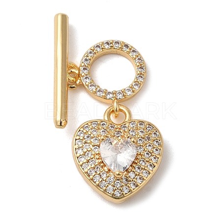 Brass Micro Pave Clear Cubic Zirconia Toggle Clasps KK-N254-82G-1