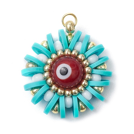 Handmade Polymer Clay and Evil Eye Lampwork and Glass Round Pendants PALLOY-MZ00638-02-1