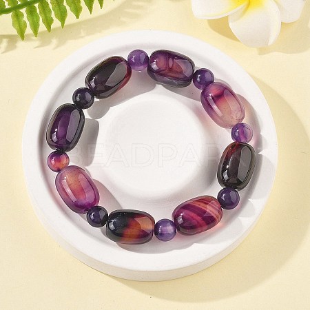 Natural Blue Lace Agate Bead Stretch Bracelets G-P570-01B-1