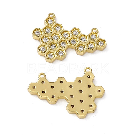 Rack Plating Brass Micro Pave Clear Cubic Zirconia Connector Charms KK-M231-14G-1