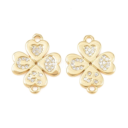 Saint Patrick's Day Brass Micro Pave Clear Cubic Zirconia Clover Pendants KK-C162-090G-1