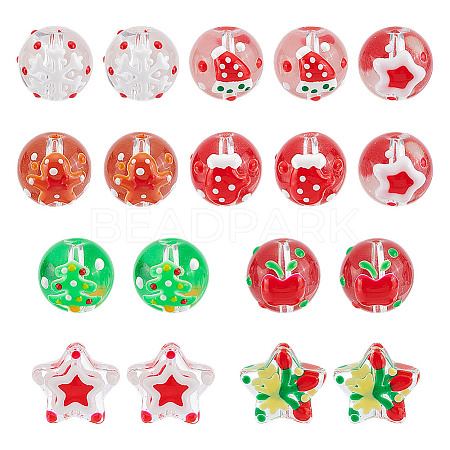 18Pcs 9 Styles Christmas Theme Handmade Lampwork Beads GLAA-GA0002-10-1