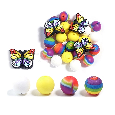 25Pcs Butterfly & Round Silicone Focal Beads SIL-L005-02F-1