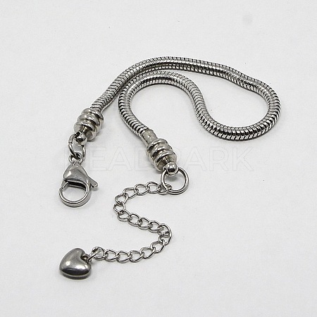 304 Stainless Steel European Round Snake Chains Bracelets STAS-J015-08-1