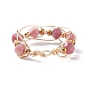 Round Natural Rhodochrosite Braided Bead Finger Ring with Glass RJEW-JR00450-04-6