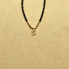 Stainless Steel Initial Pendant Faceted Round Natural Black Spinel Beaded Necklaces for Women ZD9259-19-1