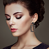 FIBLOOM 3 Pairs 3 Colors Rhinestone Hollow Out Rectangle Dangle Stud Earrings EJEW-FI0001-12-6