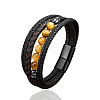 Natural Tiger Eye Round Beads & Braided Imitation Leather Cord Bracelets for Men FS-WGCE7B3-04-2