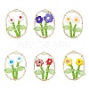 6Pcs 6 Colors Glass Seed Beaded & Handmade Millefiori Glass Pendants PALLOY-MZ00901-1