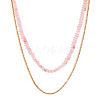 18K Gold Plated Stainless Steel & Natural Pink Opal Beaded Double Layer Necklaces for Women QW1726-4-1