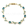 Leaf Brass Micro Pave Cubic Zirconia Link Chain Bracelets for Women BJEW-D455-01G-6