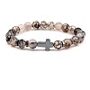8MM Round Natural Agate(Dyed & Heated) Beaded Stretch Bracelets with Synthetic Non-magnetic Hematite Cross FA1012-16-1