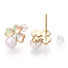 Natural Pearl with Resin Clover Stud Earrings PEAR-N017-06A-1