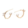Brass with Glass Stud Earrings Findings KK-G436-04G-2