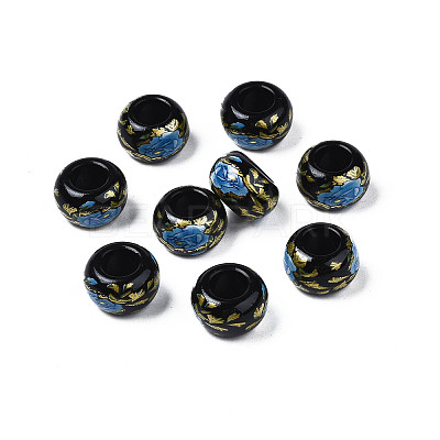 Flower Printed Opaque Acrylic Rondelle Beads SACR-S305-27-D02-1