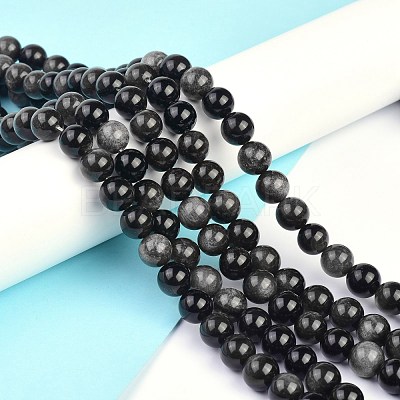 Natural Silver Obsidian Beads Strands G-D083-01B-1