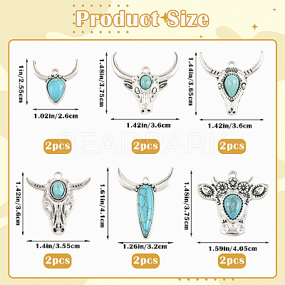 24Pcs 6 Styles Bohemian Synthetic Turquoise Cattle Pendants FIND-SZ0019-83-1