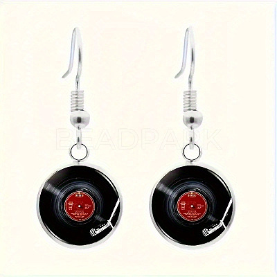 Alloy Glass Vinyl Record Link Bangles & Dangle Earrings & Pendant Necklaces Sets FS-WG14261-01-1