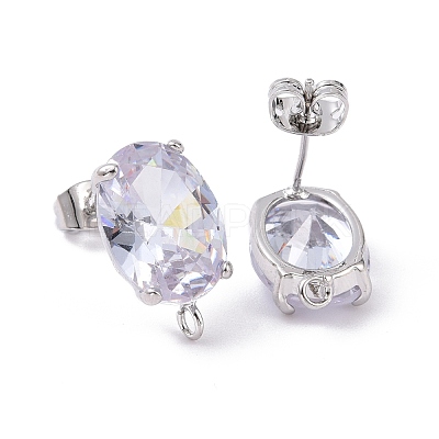 Brass Micro Pave Clear Cubic Zirconia Stud Earring Findings X-KK-G420-18P-1