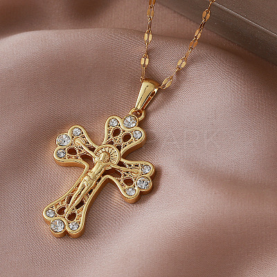Vintage 304 tainless Steel Clear Glass Religion Jesus Cross Pendant Necklaces for Women EK1005-1