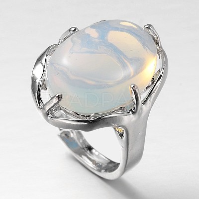 Adjustable Oval Gemstone Wide Band Rings RJEW-L062-01A-1