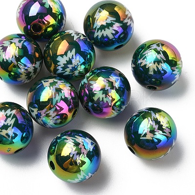 10Pcs Christmas Theme UV Plating Acrylic Round Beads OACR-YW0003-47A-04-1
