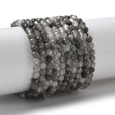 Natural Tourmalinated Quartz Beads Strands G-L651-C10-4mm-1