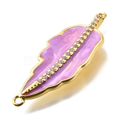 Brass Micro Pave Clear Cubic Zirconia Enamel Leaf Connector Charms KK-V011-25G-1
