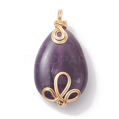 Natural Mixed Stone Copper Wire Wrapped Pendants PALLOY-JF02618-1