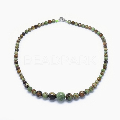 Natural Green Opal Graduated Beads Necklaces and Bracelets Jewelry Sets SJEW-L132-04-1
