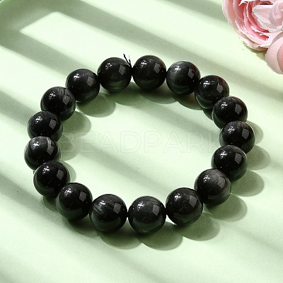 Grade A Natural Eagle Eye Stone Round Beads Stretch Bracelets for Women BJEW-L712-B06-12mm-1
