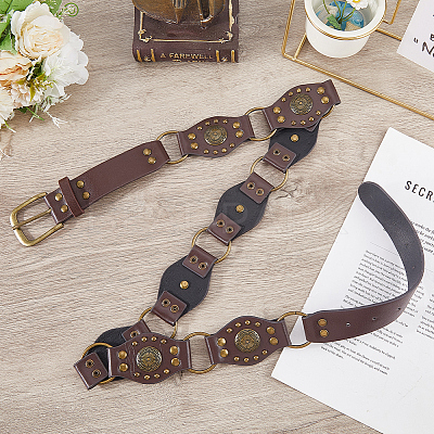 Vintage PU Leather Rivet Stitching Chain Belts with Alloy Buckles AJEW-WH20064-22A-1