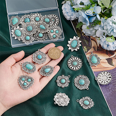 24Pcs 12 Styles Synthetic Turquoise Pendants PALLOY-PH0002-19-1